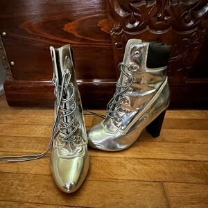 Silver High Heel Ankle Boots